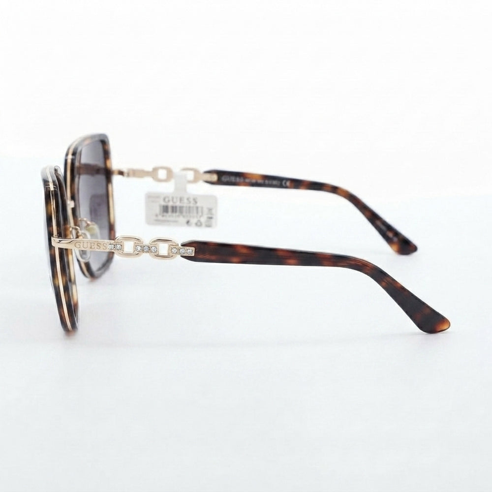 Guess Gold and Tortoiseshell Square Wire-Frame Sunglasses with Chain Link Temples (Without Case