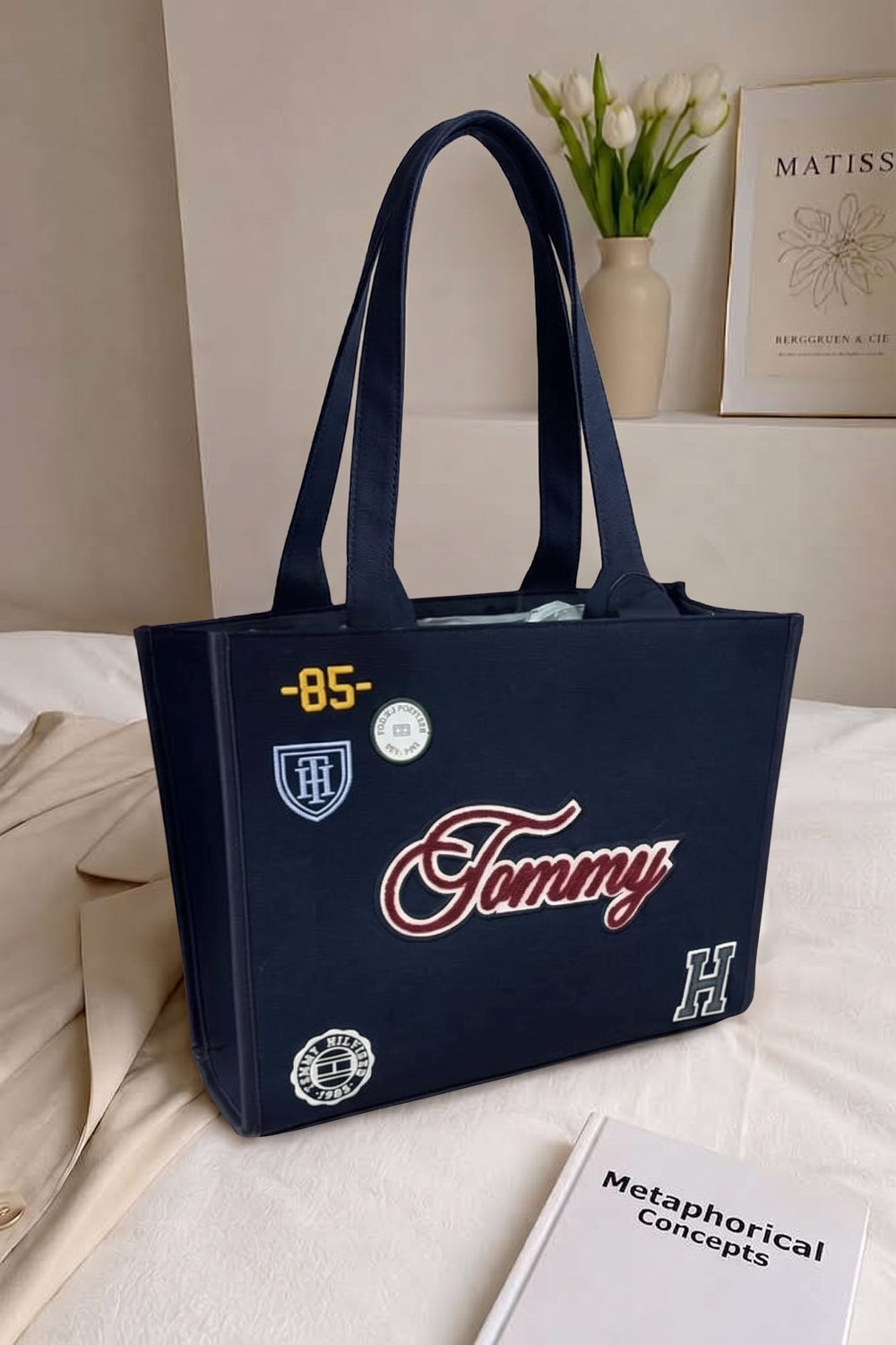 Tommy Hilfiger Varsity Patch Canvas Tote Bag