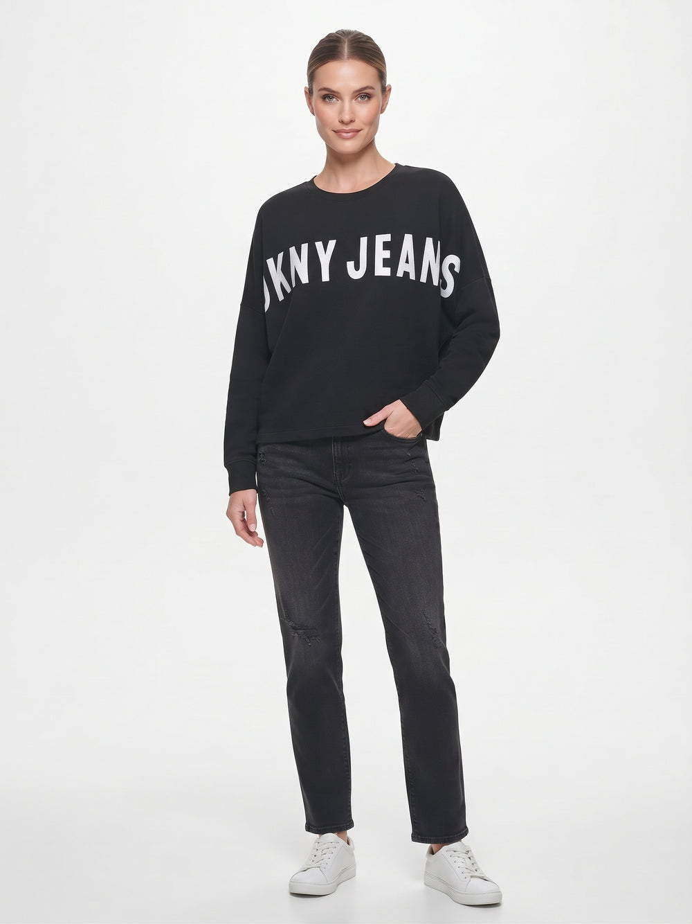 DKNY Jeans Black Long-Sleeve Logo Sweatshirt
