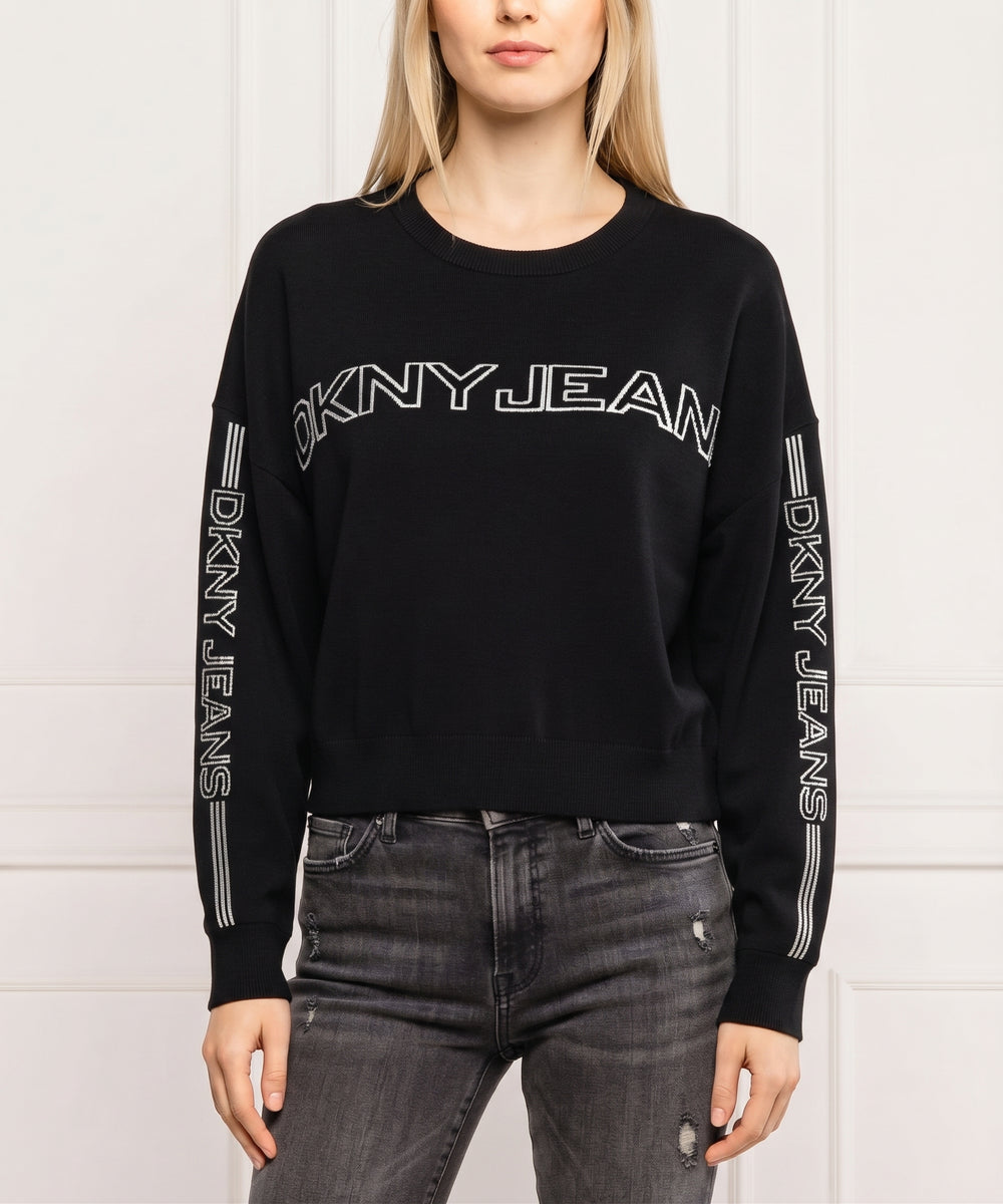 DKNY Jeans Black Long-Sleeve Logo-Sleeve Sweatshirt