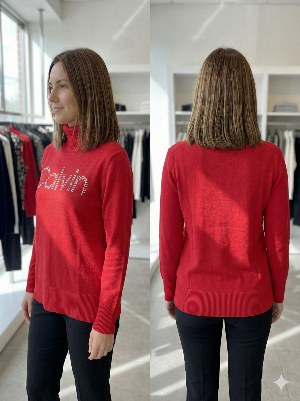 Womens Red Turtleneck Logo Sweater