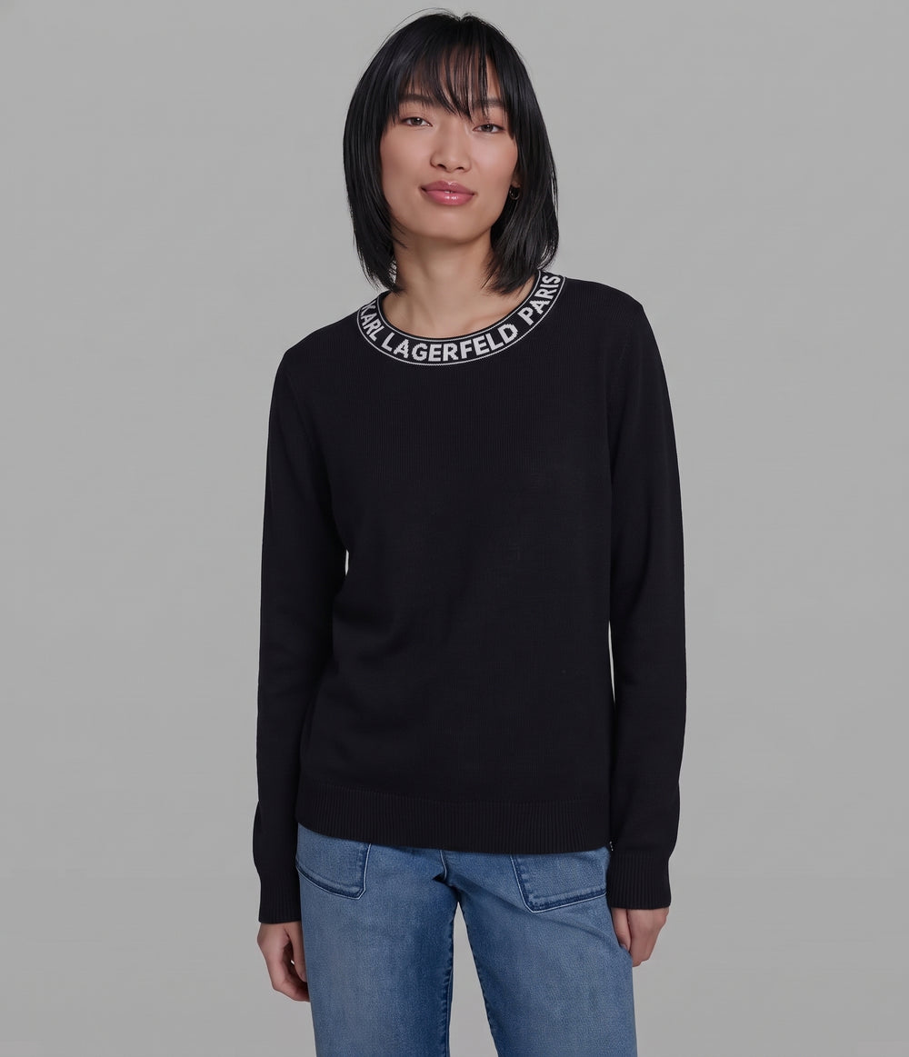 Karl Lagerfeld Black & White Abstract Graphic Crewneck Sweater