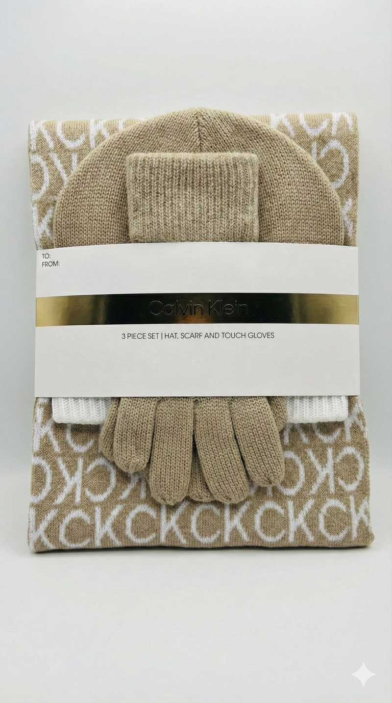 Calvin Klein 3-Piece Set Hat, Scarf & Touch Gloves