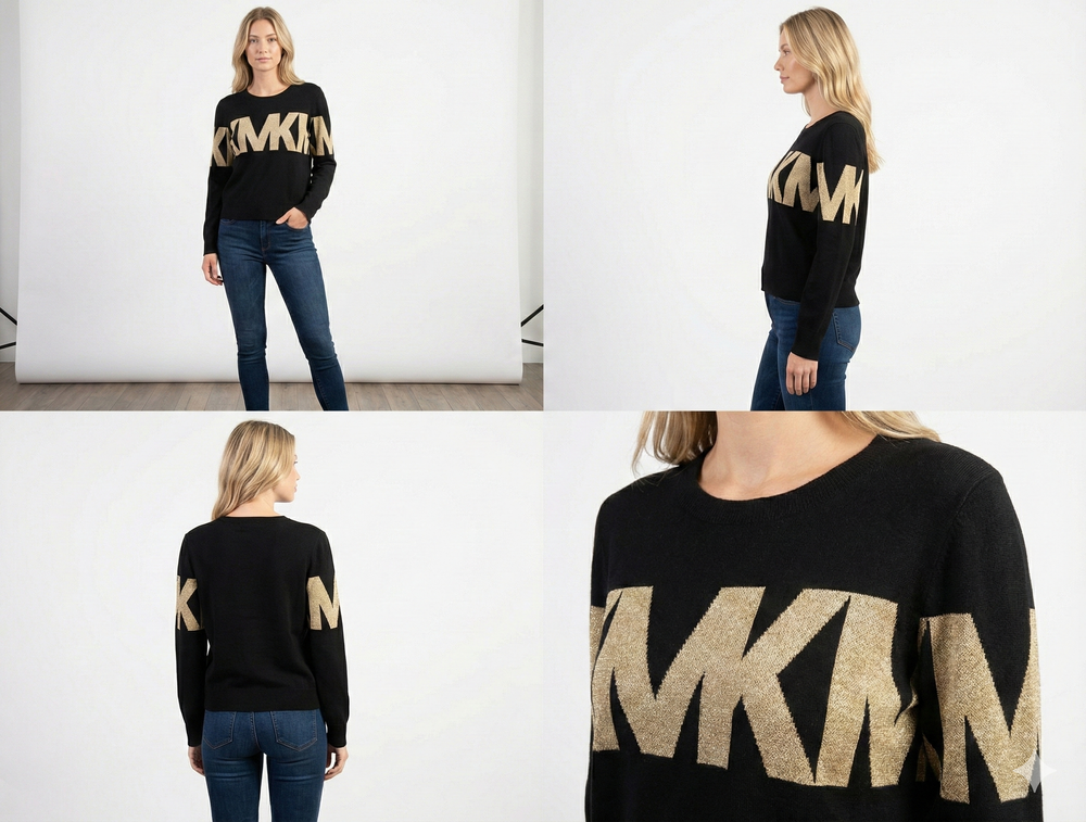 Michael Kors Women's Black Sweater With gold Logo On Chest