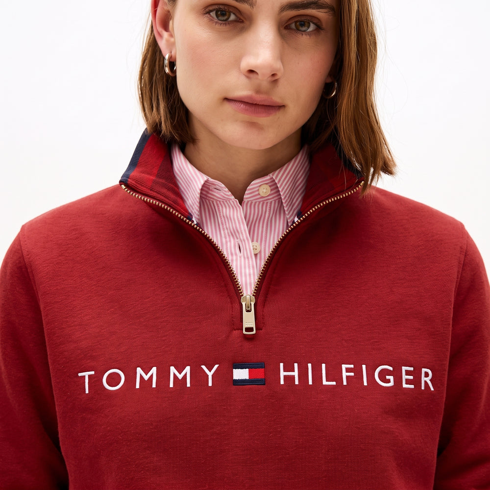 tommy Hilfiger Women's Half-Zip Sweatshirt (Red)