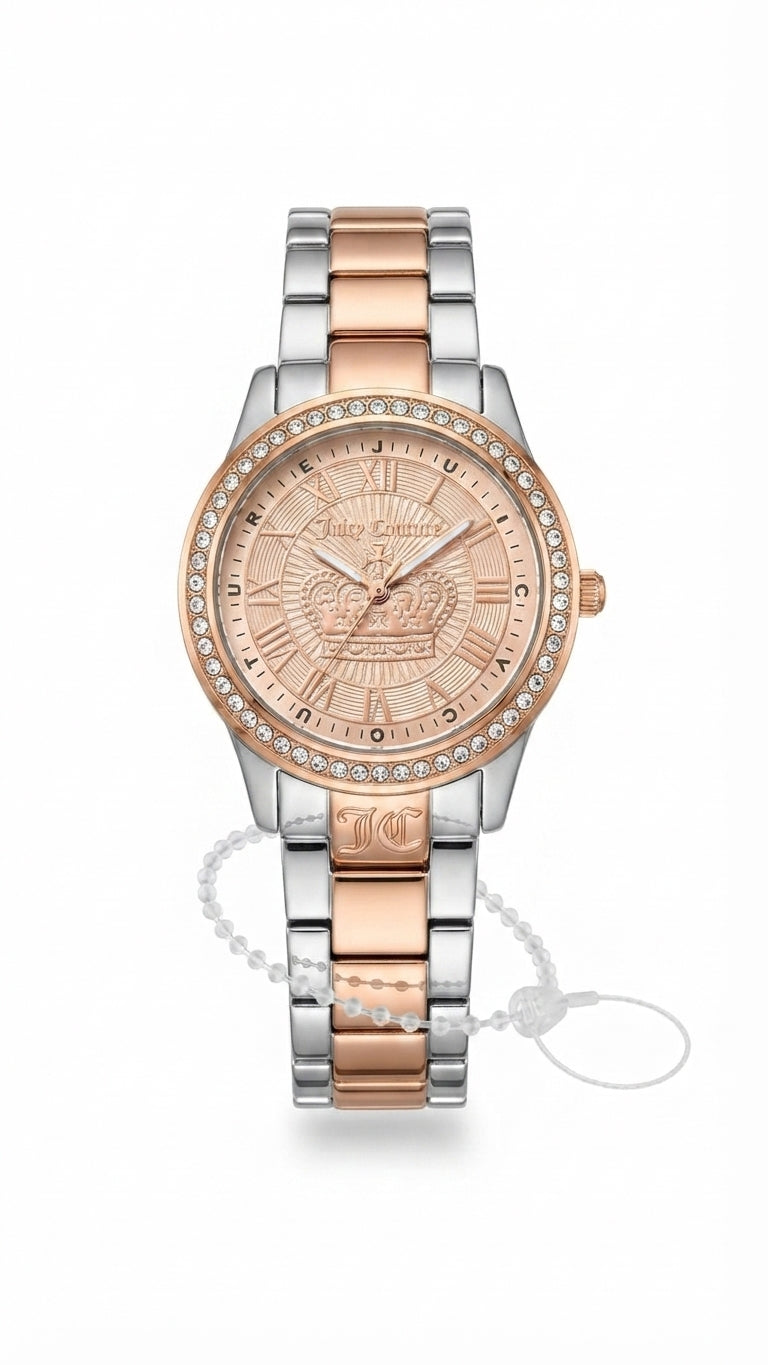 Juicy Couture Rose Gold Crown Rhinestone Watch Pink Box Y2K McBling See Pics