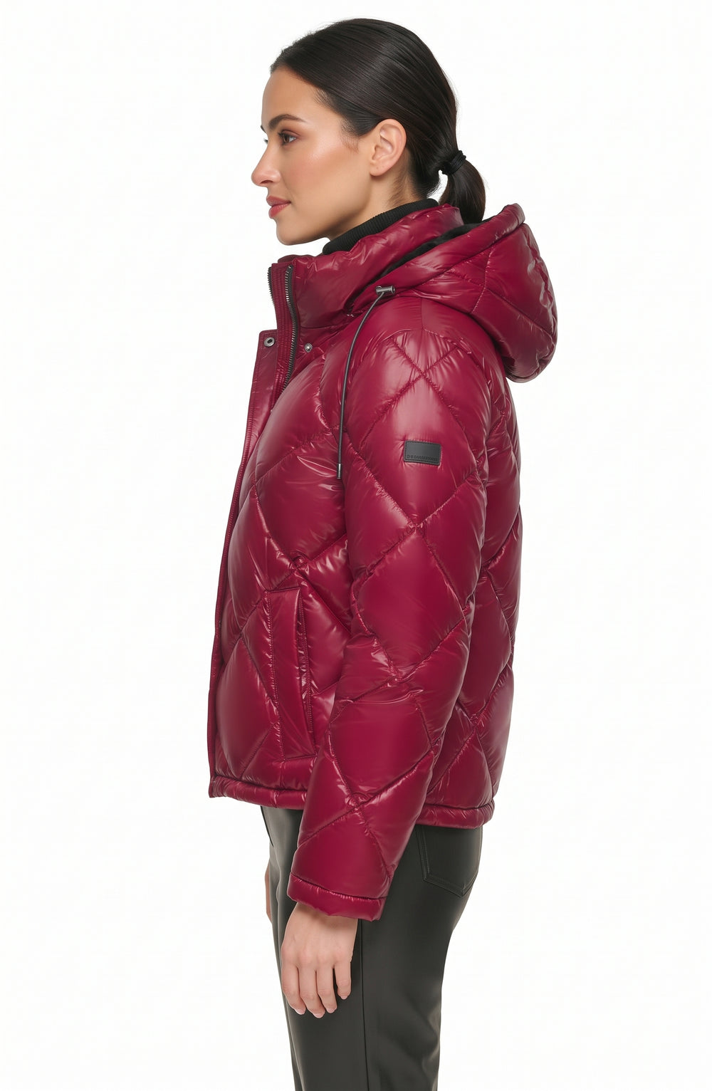 DKNY Diamond Quilt Water Resistant Puffer Jacket In Wine Lush