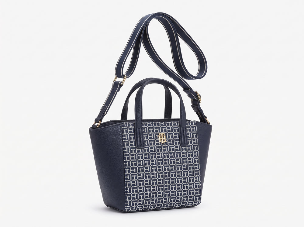Tommy Hilfiger Monogram Small Crossbody Tote Bag with Webbing Strap