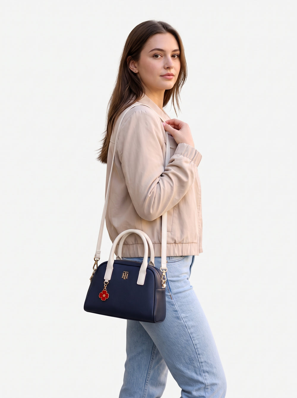 Tommy Hilfiger Monogram Emblem Bowling / Satchel Bag