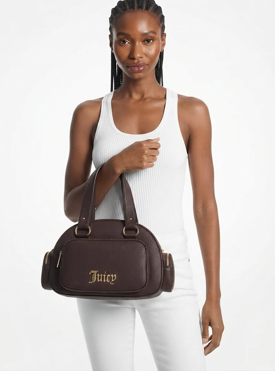 Juicy Couture Black Pebbled Faux Leather Mini Backpack with Gold Hardware