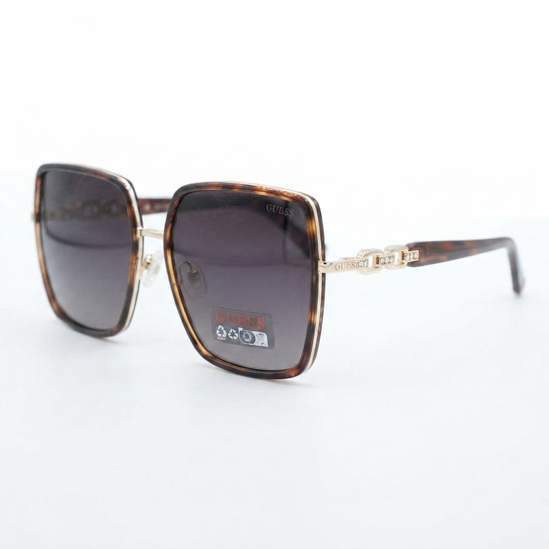 Guess Gold and Tortoiseshell Square Wire-Frame Sunglasses with Chain Link Temples (Without Case
