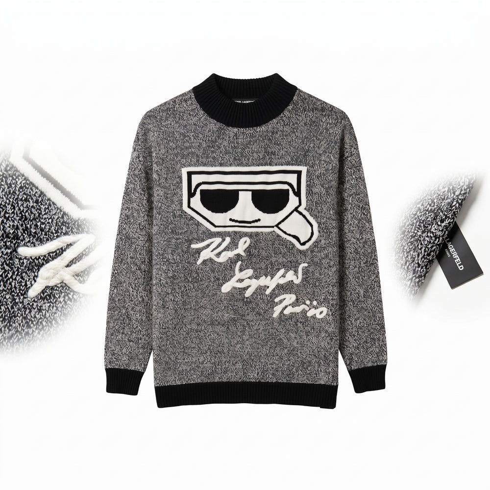 KARL LAGERFELD PARIS Women's Logo Marled Mock-Neck Sweater