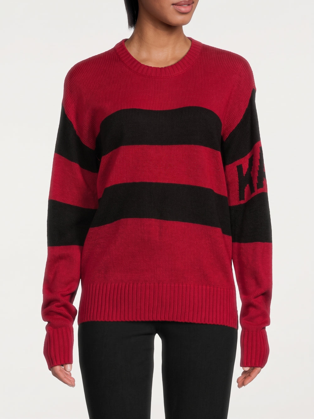 Karl Lagerfeld Paris sweater with round cut in bright stripe, red