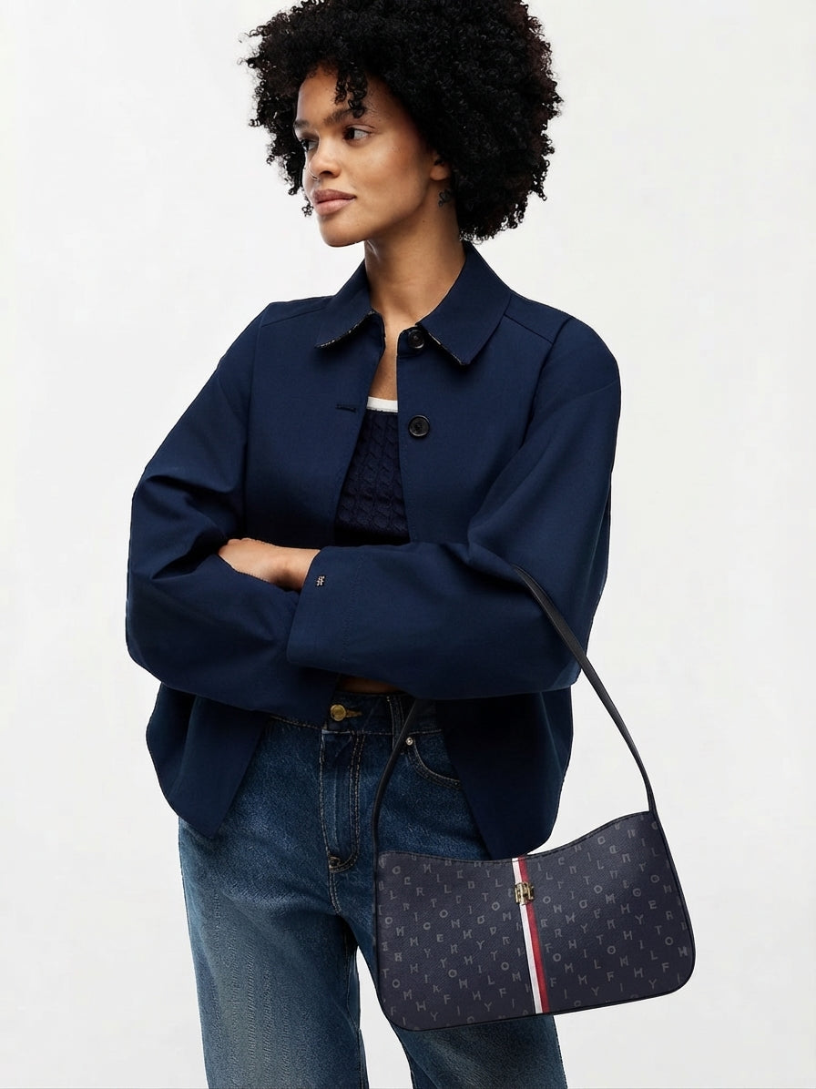Tommy Hilfiger Monogram Hobo Bag / Baguette Shoulder Bag.