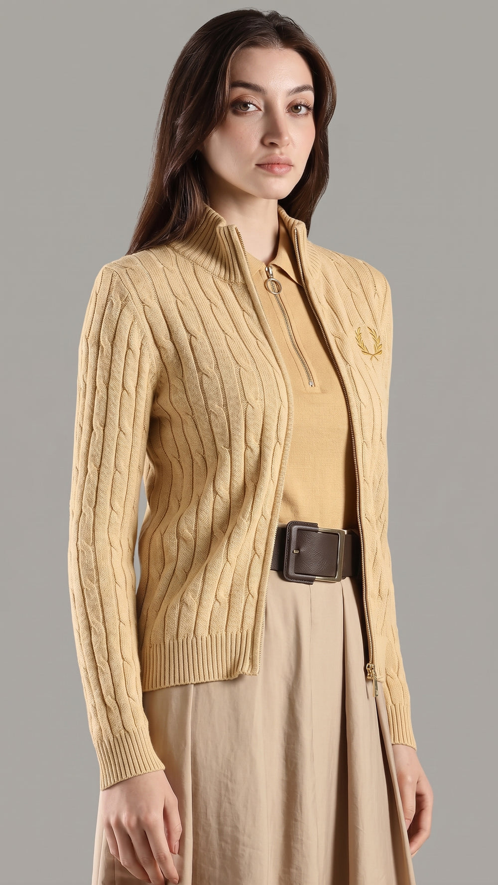Regular Fit Cotton High-Neck Front-Open Sweate