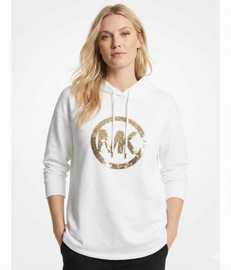Michael Kors Women's White With Gold Sequin MK Logo
