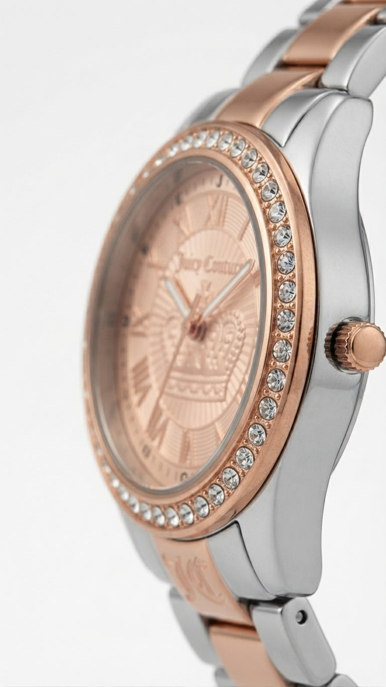 Juicy Couture Rose Gold Crown Rhinestone Watch Pink Box Y2K McBling See Pics