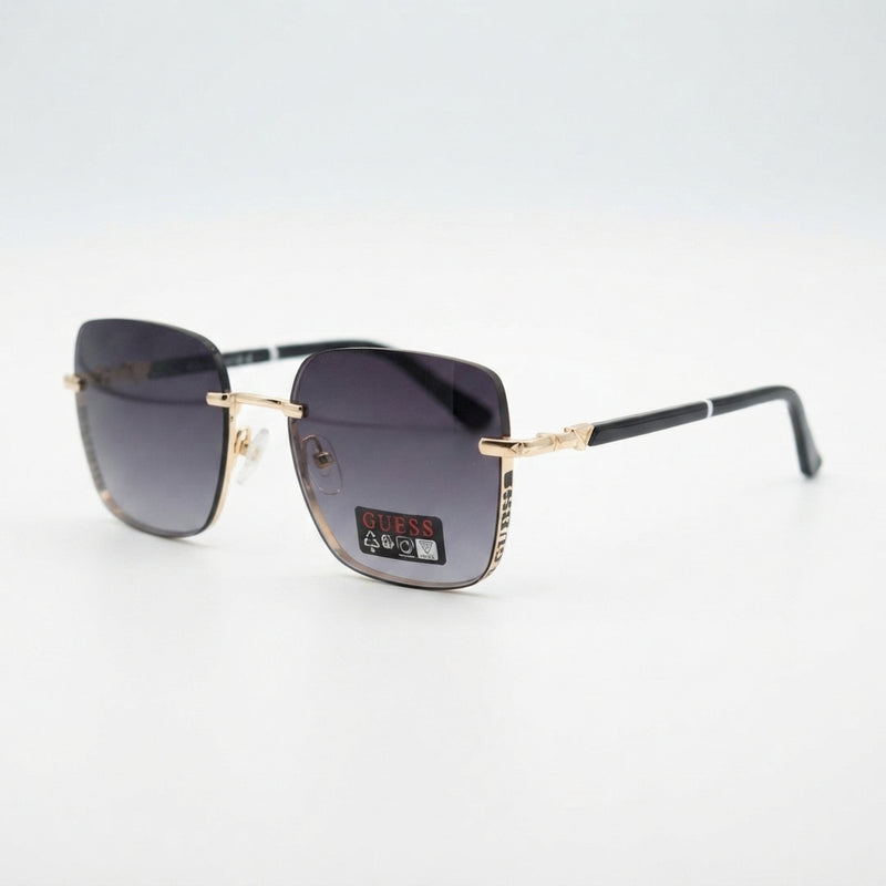 Guess Rimless Square Sunglasses with Gold Metal Bridge and Black Temples (Without Case)