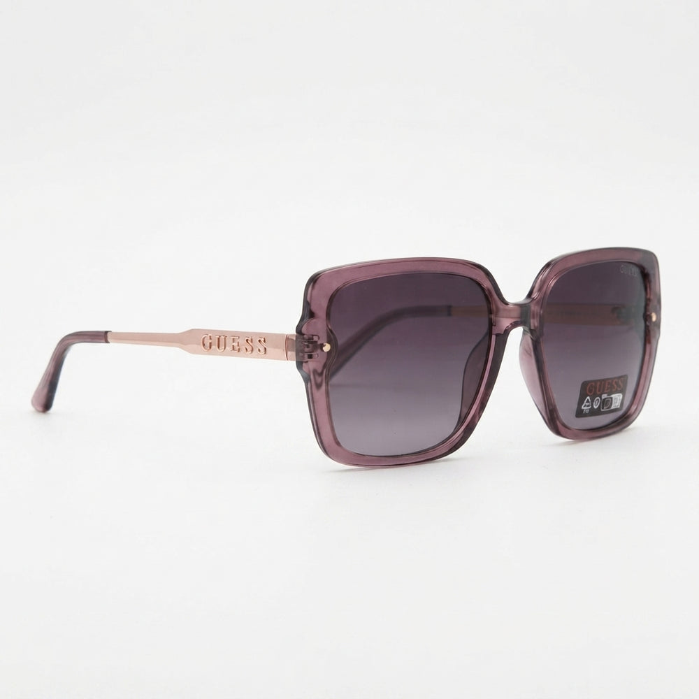 Guess Oversized Translucent Purple Square Sunglasses with Rose Gold Temples (Without Case)