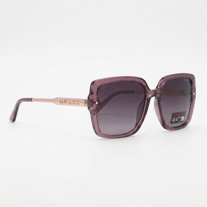 Guess Oversized Translucent Purple Square Sunglasses with Rose Gold Temples (Without Case)