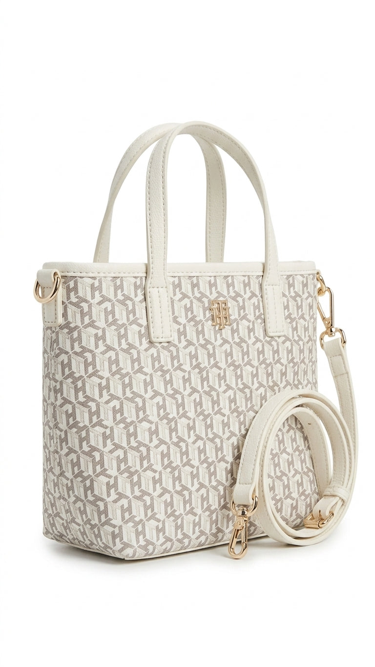 Tommy Hilfiger Logo Off-White Polyurethane Tote Bag