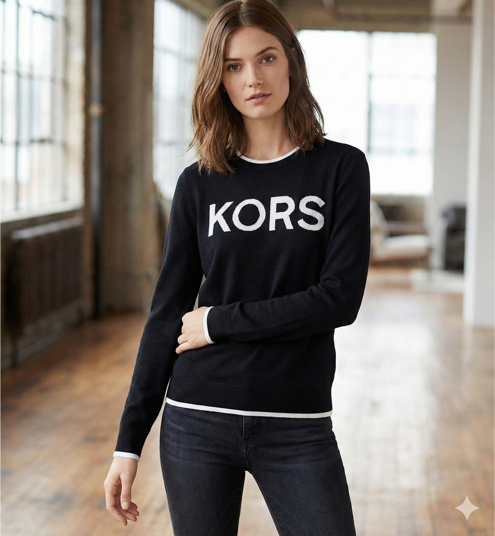 Michael Kors Women's Black Sweater With Logo On Chest