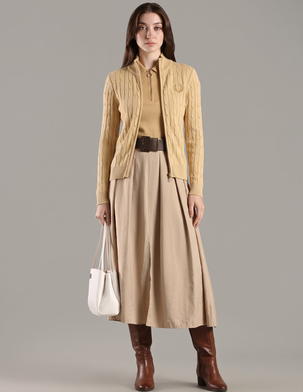 Regular Fit Cotton High-Neck Front-Open Sweate