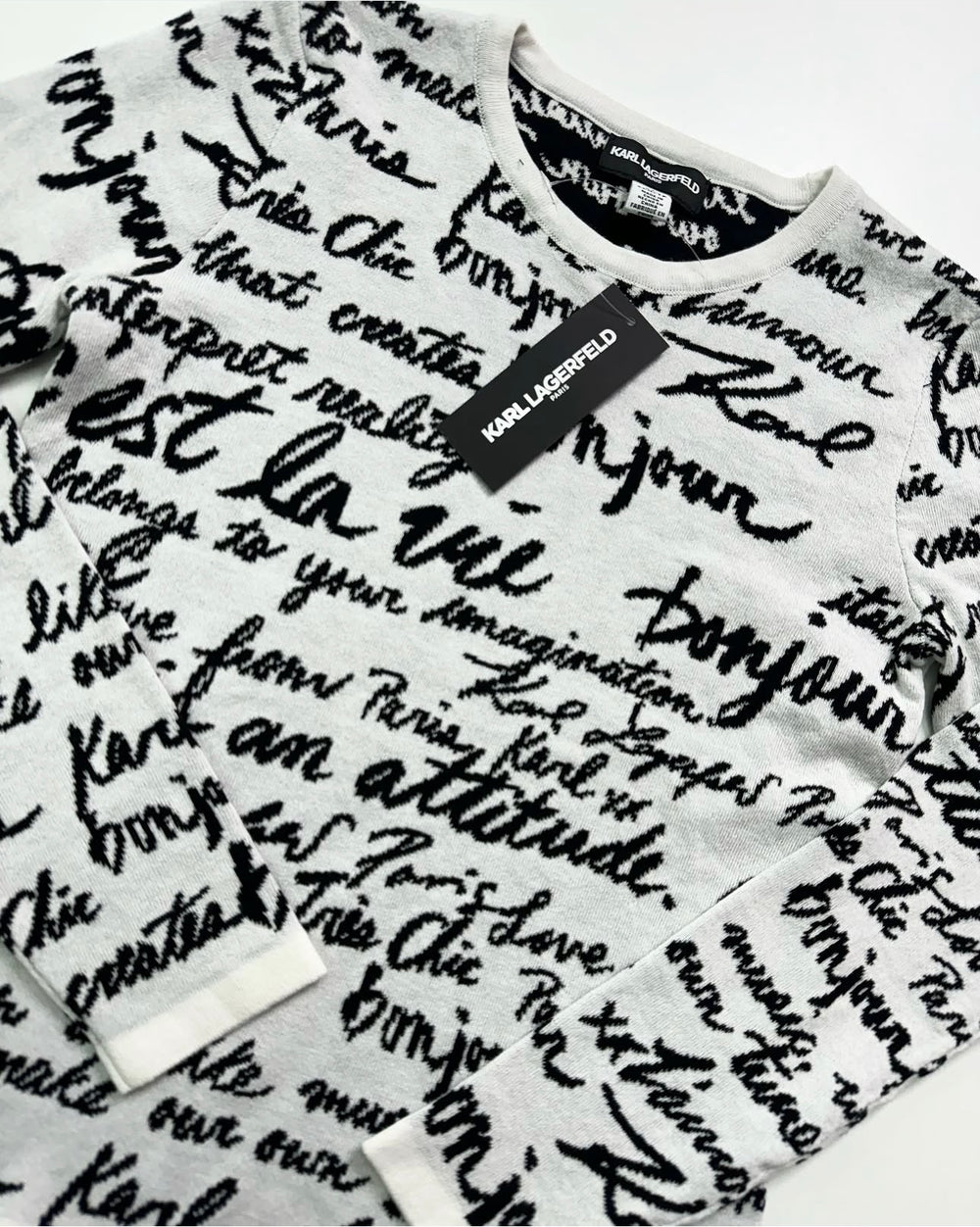 Karl Lagerfeld Womens Soft White Script Print Pullover Sweater