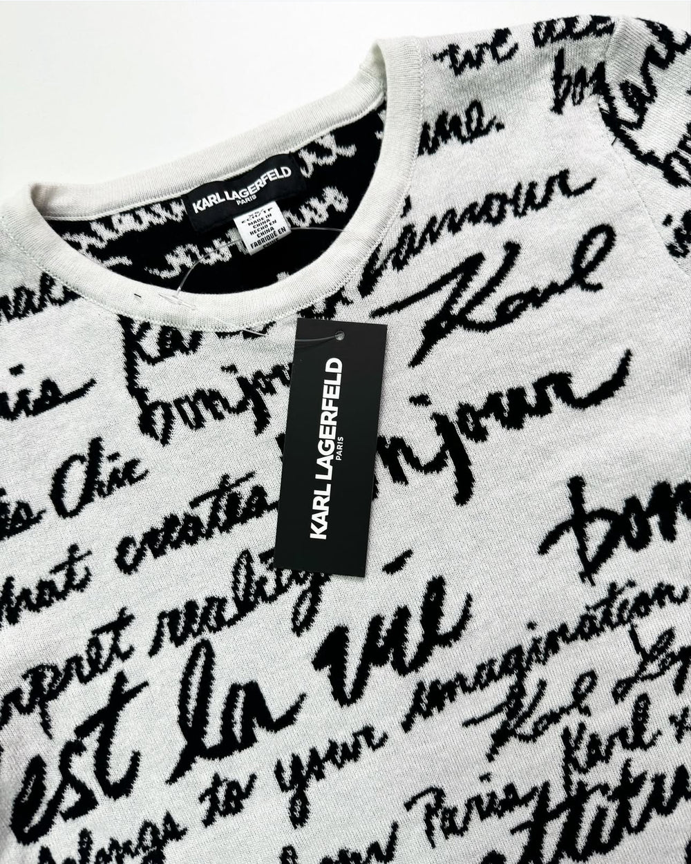 Karl Lagerfeld Womens Soft White Script Print Pullover Sweater