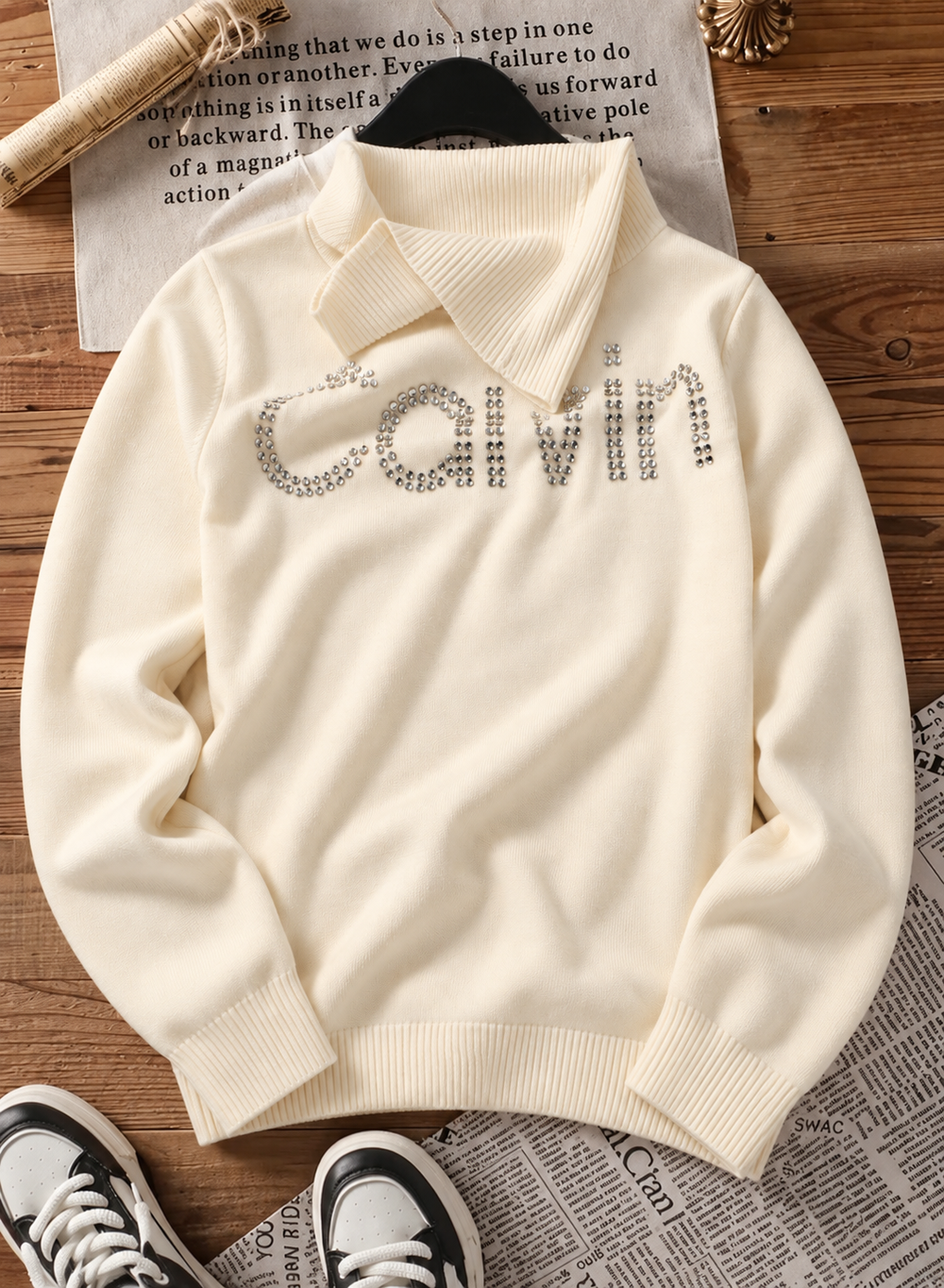 Ivory Rhinestone Turtleneck Sweater