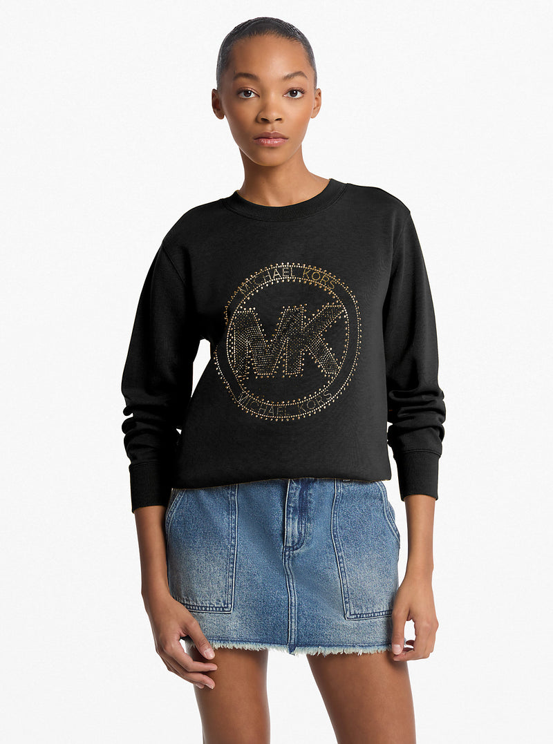 Oversized Embellished Logo Cotton Blend Sweatshirt