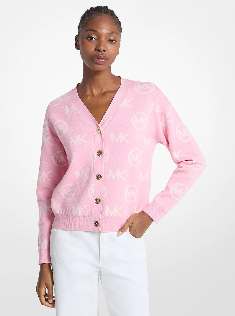 Michael Kors Outlet Logo Jacquard Cotton Blend Cardigan