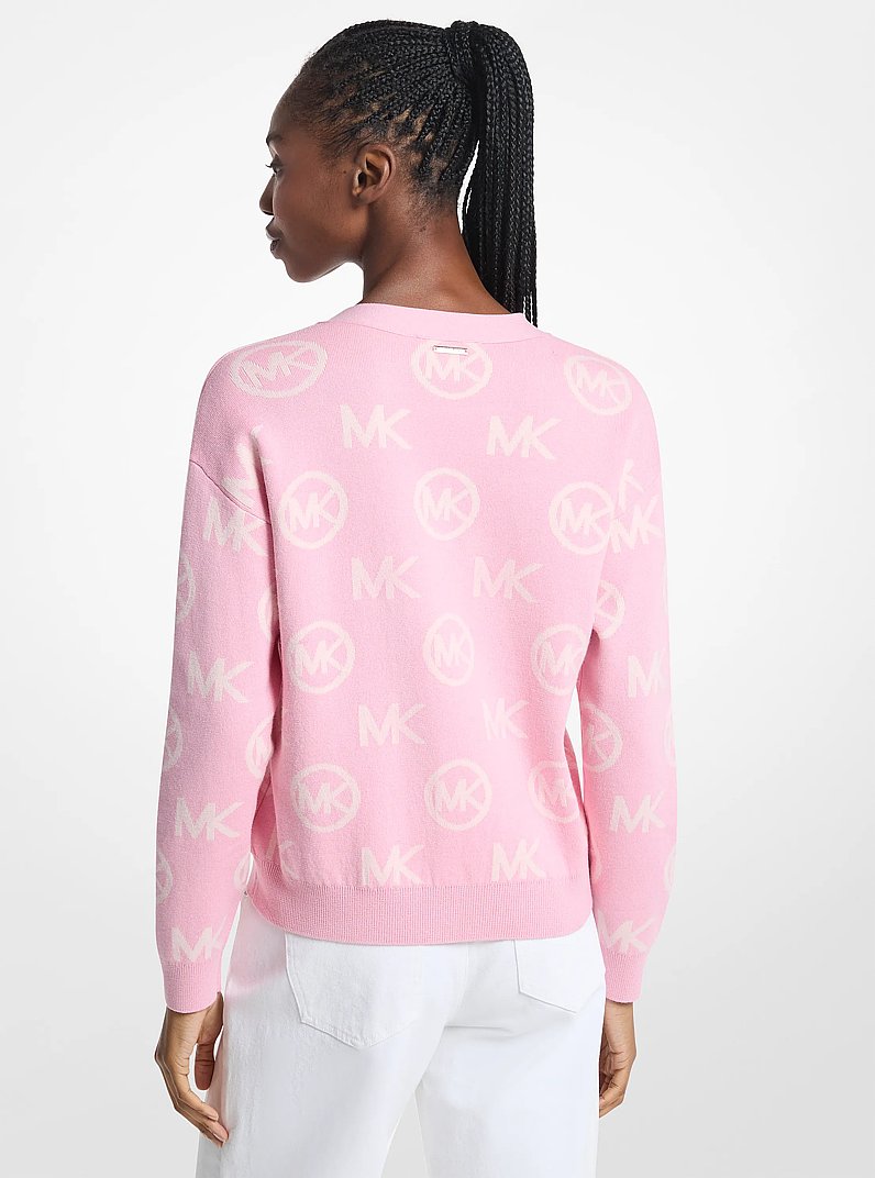 Michael Kors Outlet Logo Jacquard Cotton Blend Cardigan