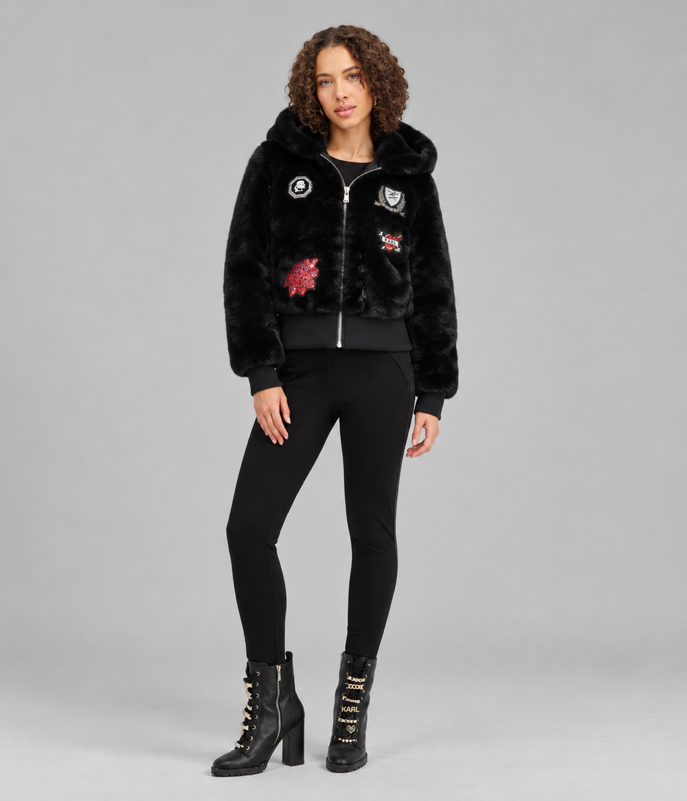 Karl Lagerfeld Paris Women's FAUX FUR PATCH BOMBER