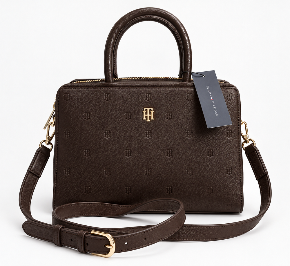 Tommy Hilfiger TH Monogram Brown Satchel / Crossbody Bag