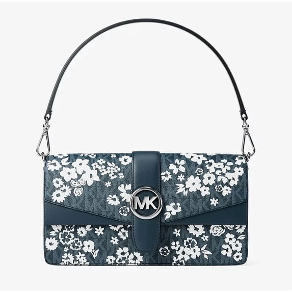 Michael Kors Women's Greenwich Medium Printed Signature Logo Convertible Crossbody Shoulder Bag (Blue Multi)