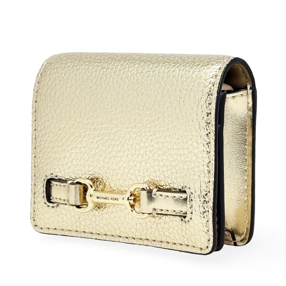 Michael Kors Women's Carson Small Pebbled Leather Card Case Wallet (Pale Gold)
