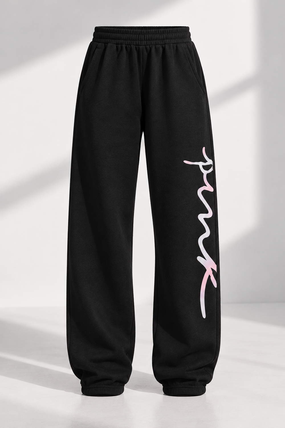 PINK Black Logo Sweatpants - Large