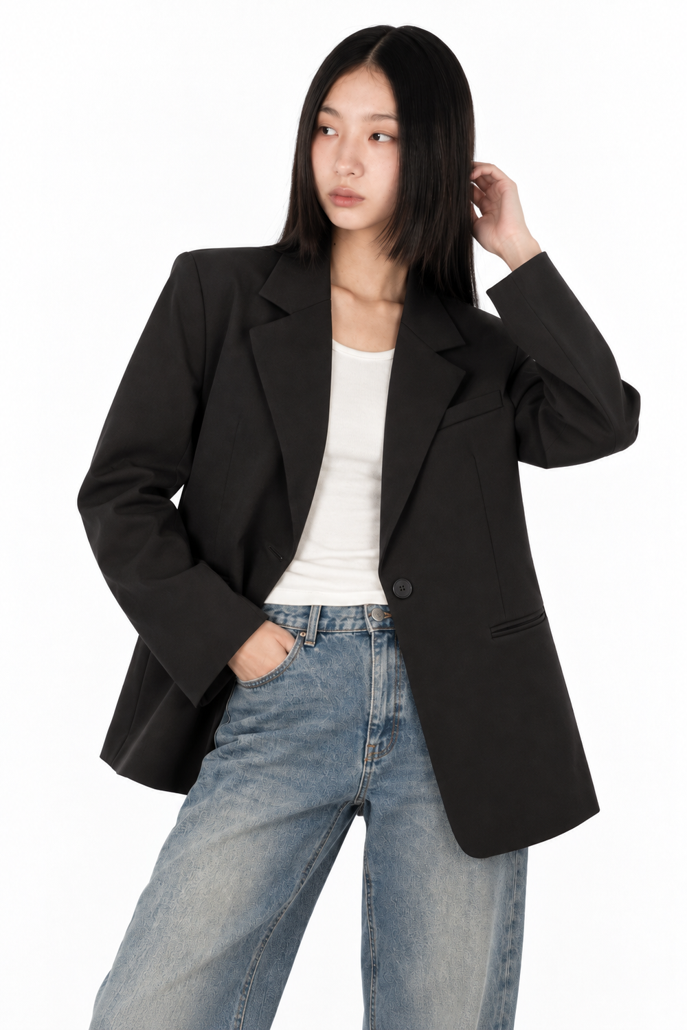 Tuba Butik Black Single-Button Blazer