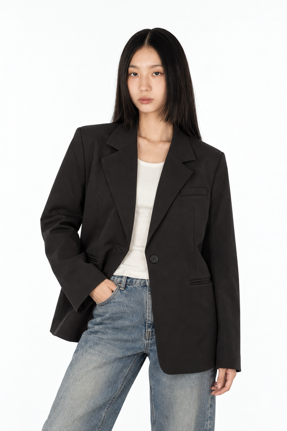 Tuba Butik Black Single-Button Blazer