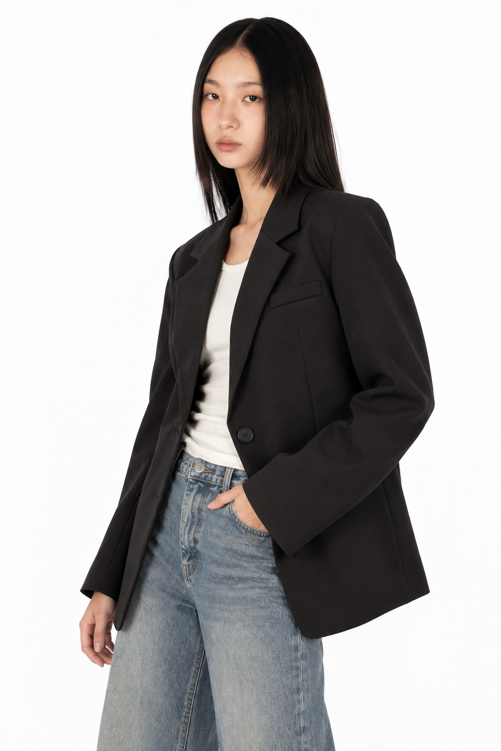 Tuba Butik Black Single-Button Blazer