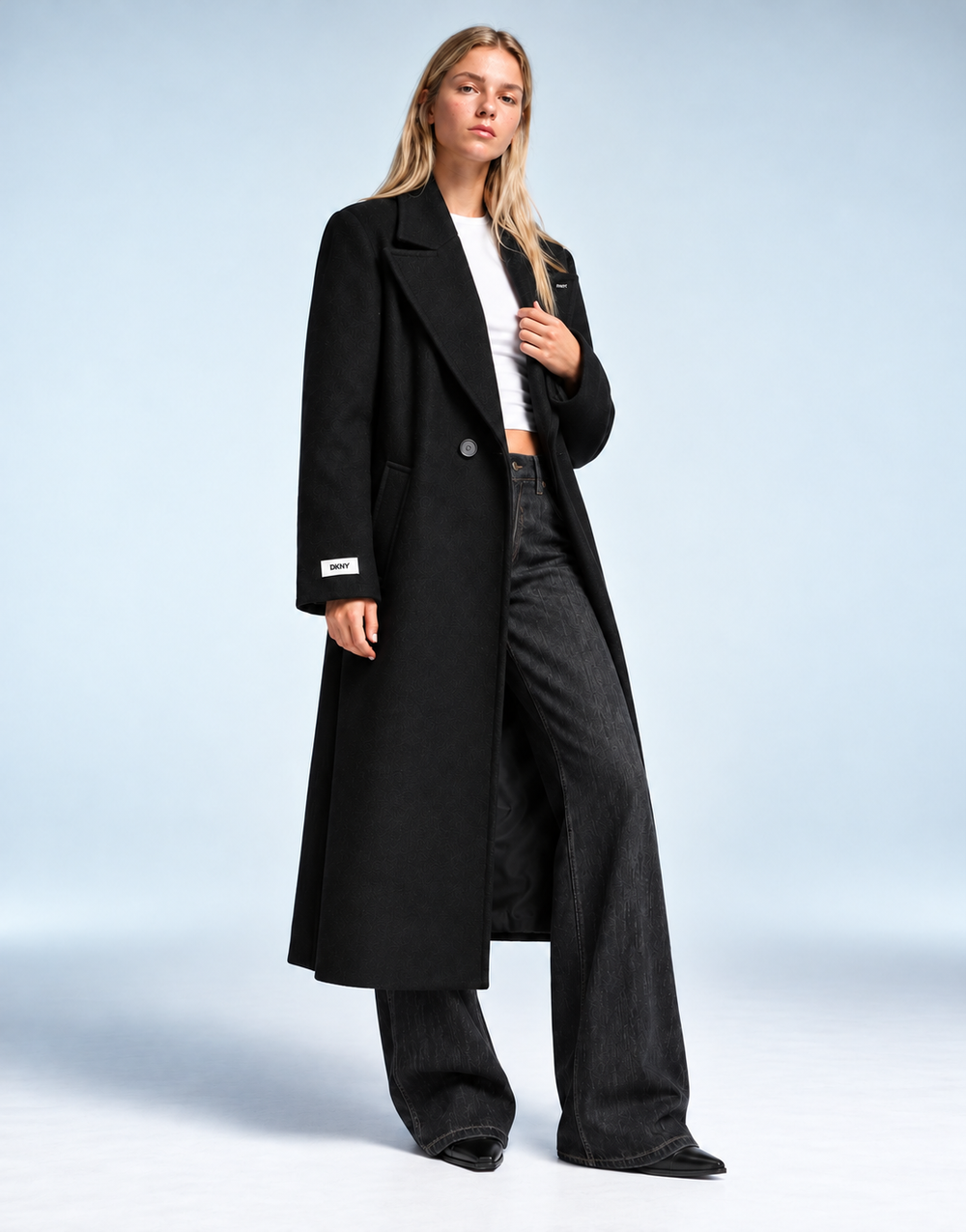 DKNY Black Long Wool-Blend Coat
