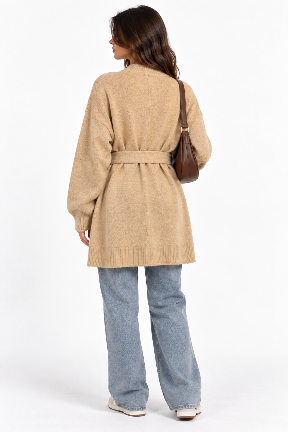 Classic Belted Open-Front Cardigan