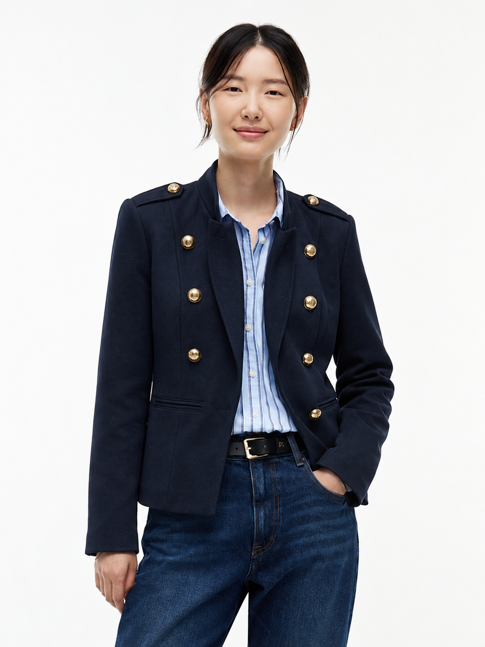 Women's Gold-Button Military-Style Double-Breasted Blazer