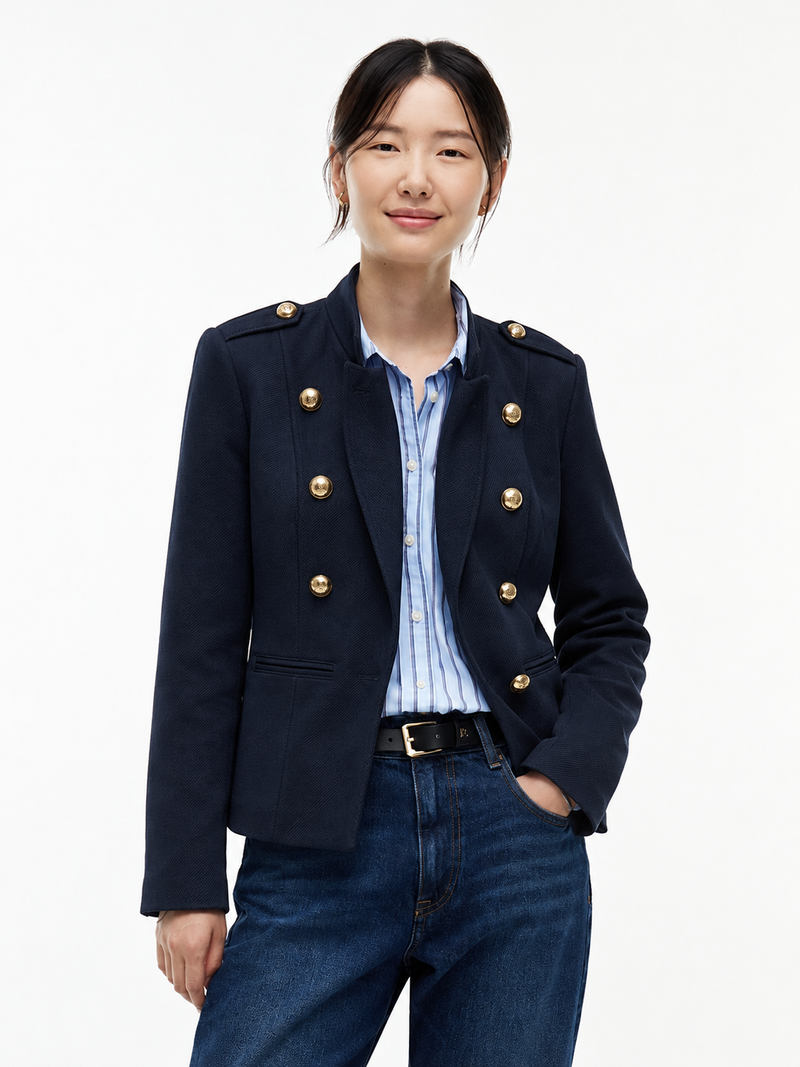 Women's Gold-Button Military-Style Double-Breasted Blazer