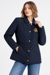 Faux-Leather-Trim Crest-Patch Jacket