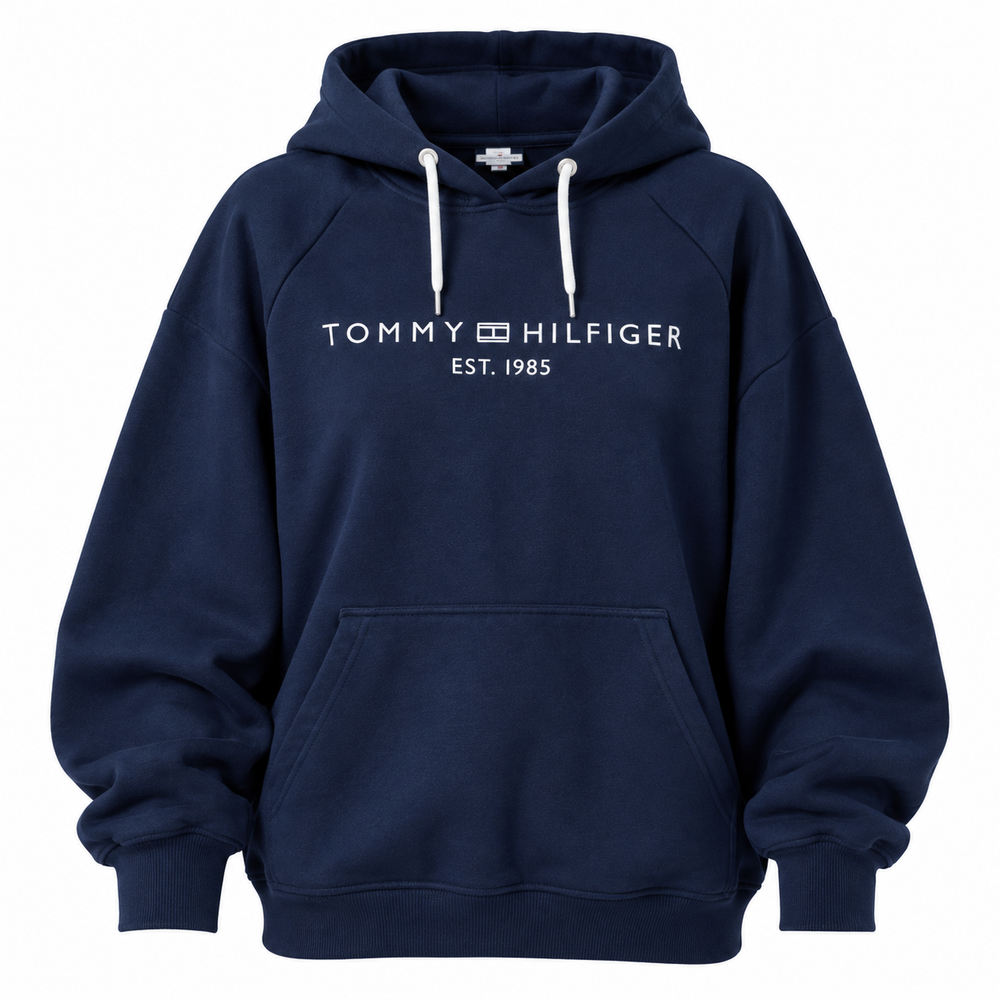 Tommy Hilfiger Men's Navy Blue Logo Pullover Hoodie