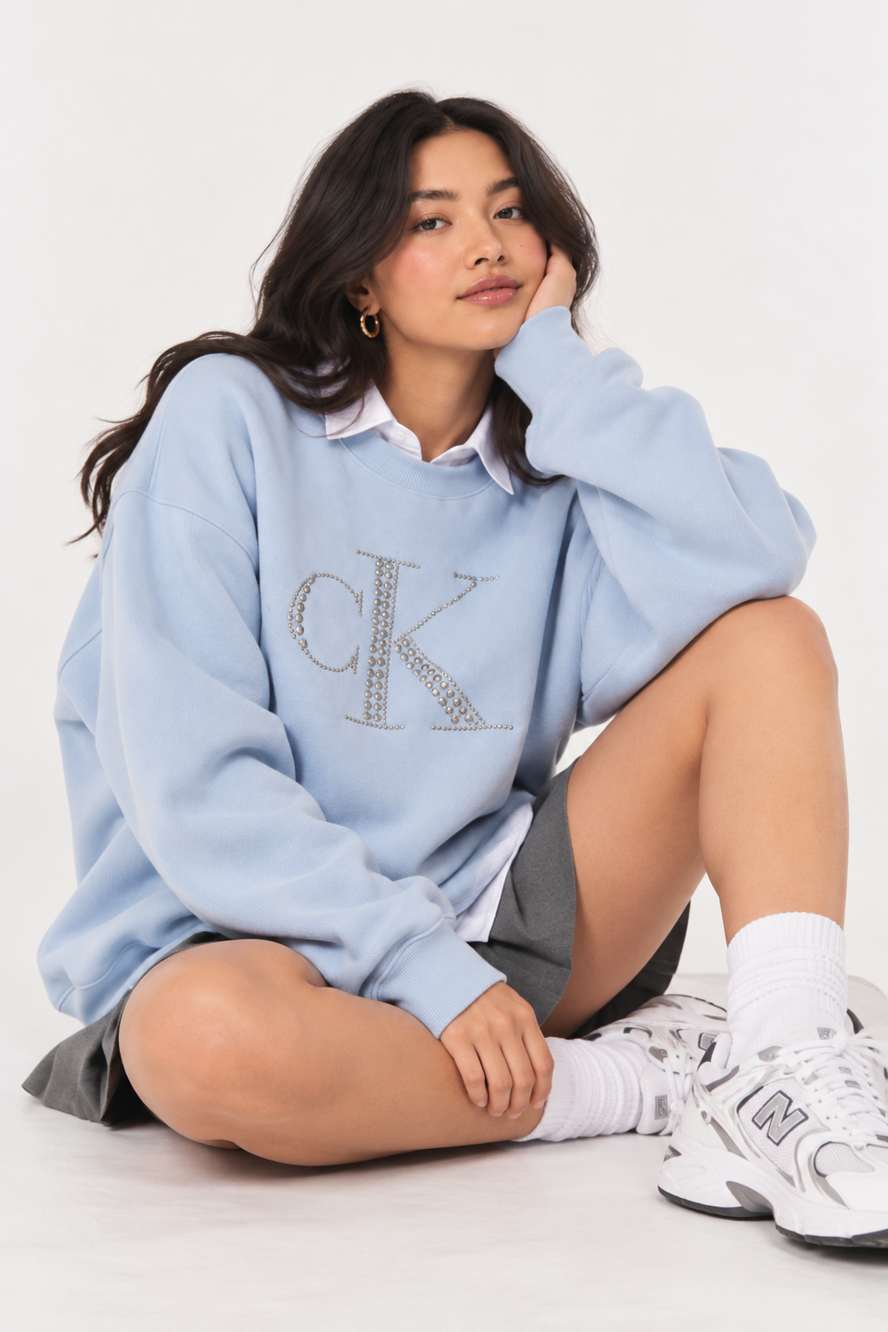 Calvin Klein Rhinestone Logo Oversized Sweatshirt
