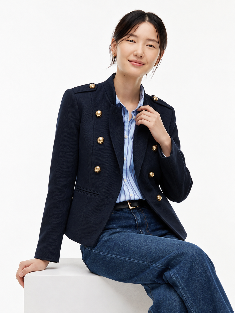 Women's Gold-Button Military-Style Double-Breasted Blazer