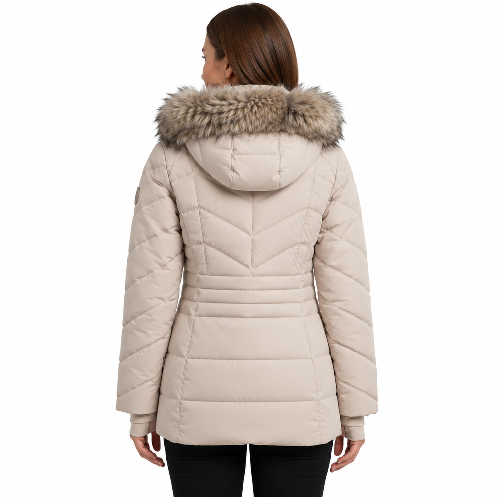 Michael Kors Puffer Coat Chest Zipper & Faux Fur Hood